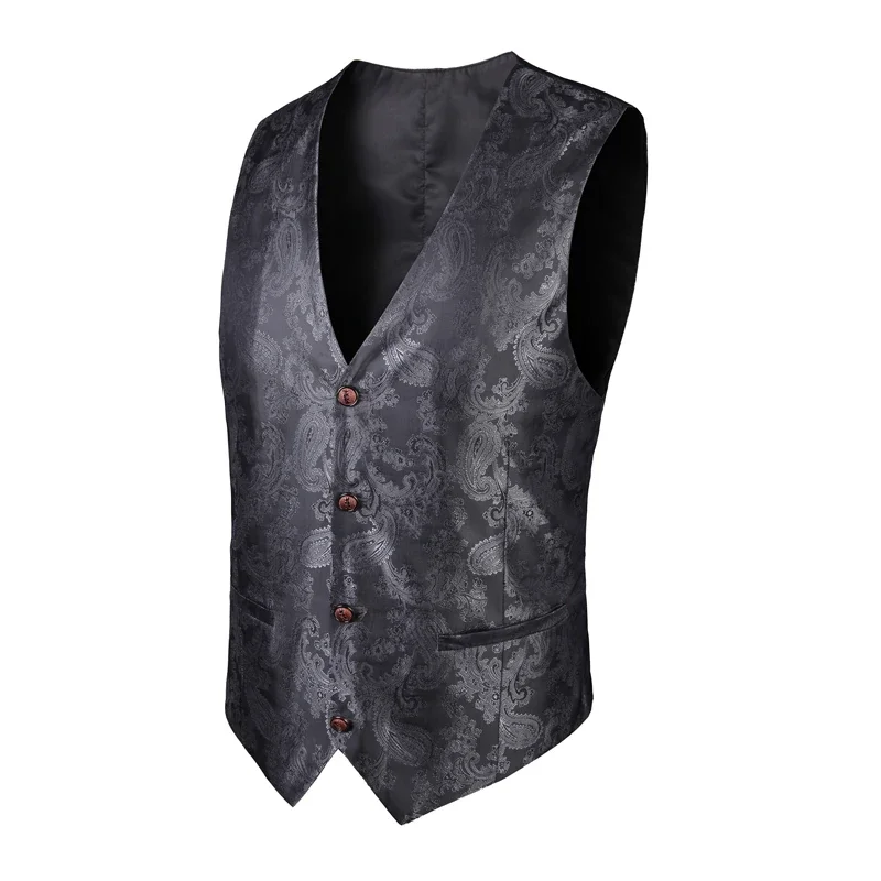 2025 ใหม่ High-end V คอ Jacquard สีดําสําหรับชาย,สีขาวเสื้อกั๊กแขนกุด,เงินบิลเลียดชุด, ชาย Magician เสื้อ