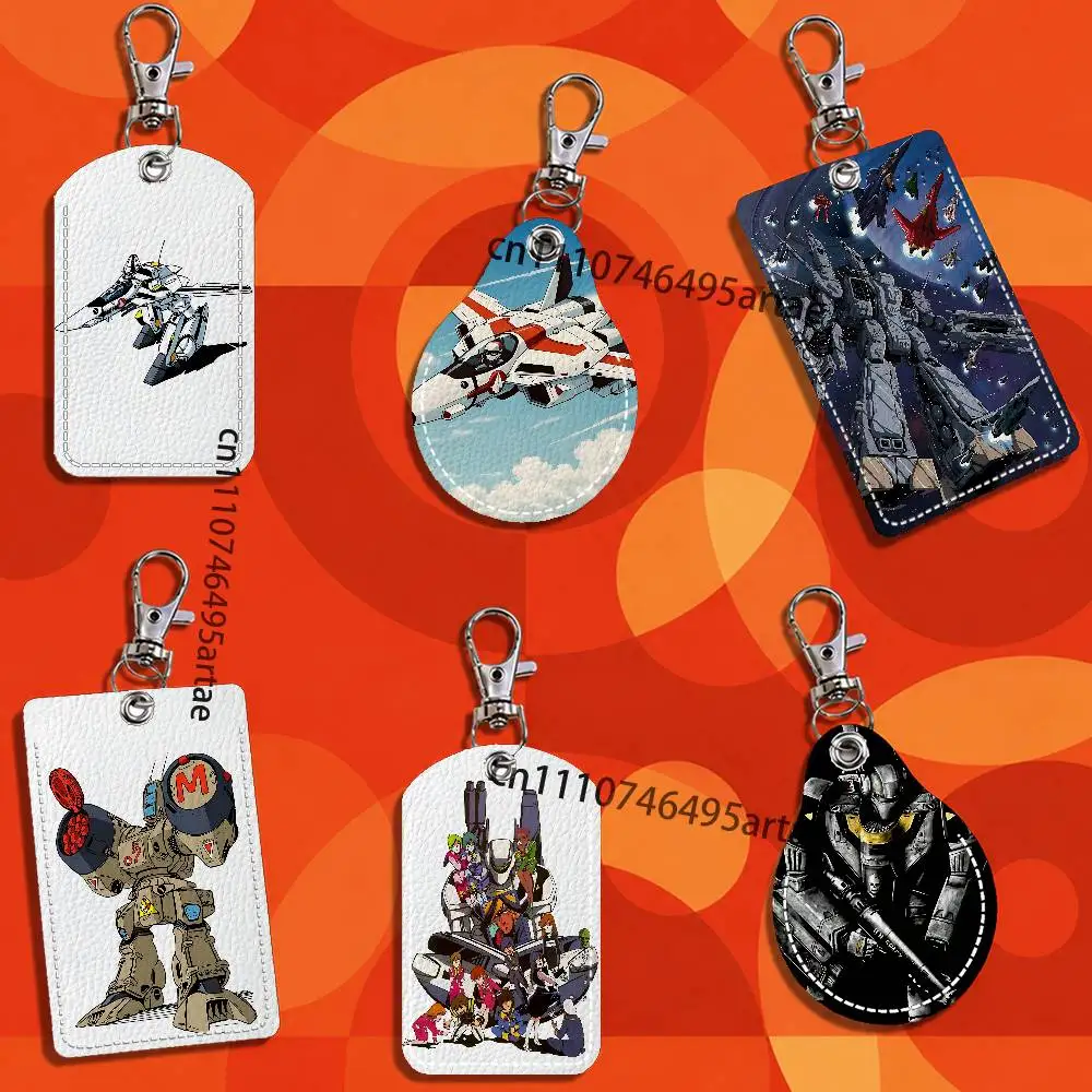 R-Robotech Anime Macross Card Case Leather Card Holder Keychain Key Ring Transportation Card Case With Lanyard