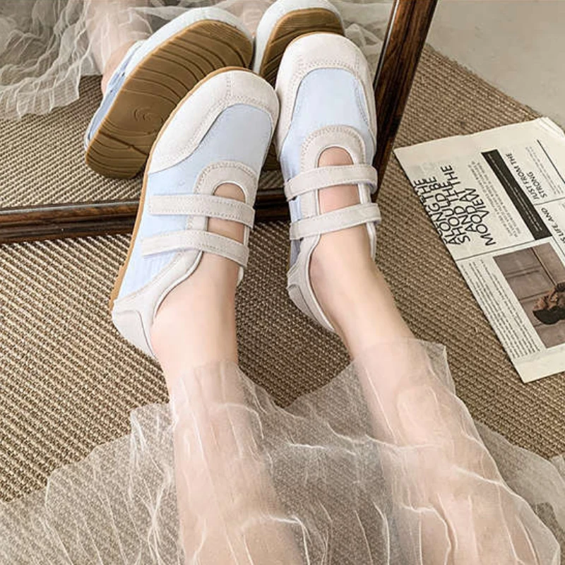 Damen-Mary-Jane-Flats mit doppeltem Riemen, Retro-Sneakers aus Satin mit Patchwork und runder Zehenpartie, weiche, süße, lässige Alltags-Flats für Frühling und Herbst – Detail 9