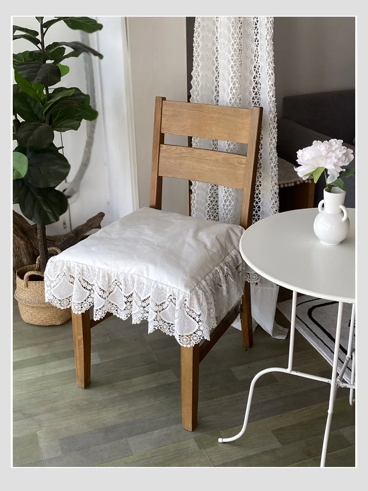 

European Sle Pure Cotton Lace Embroidery Chair Pad Breathable Cloth Art Cuion Decorative Home Decor Plant Floral