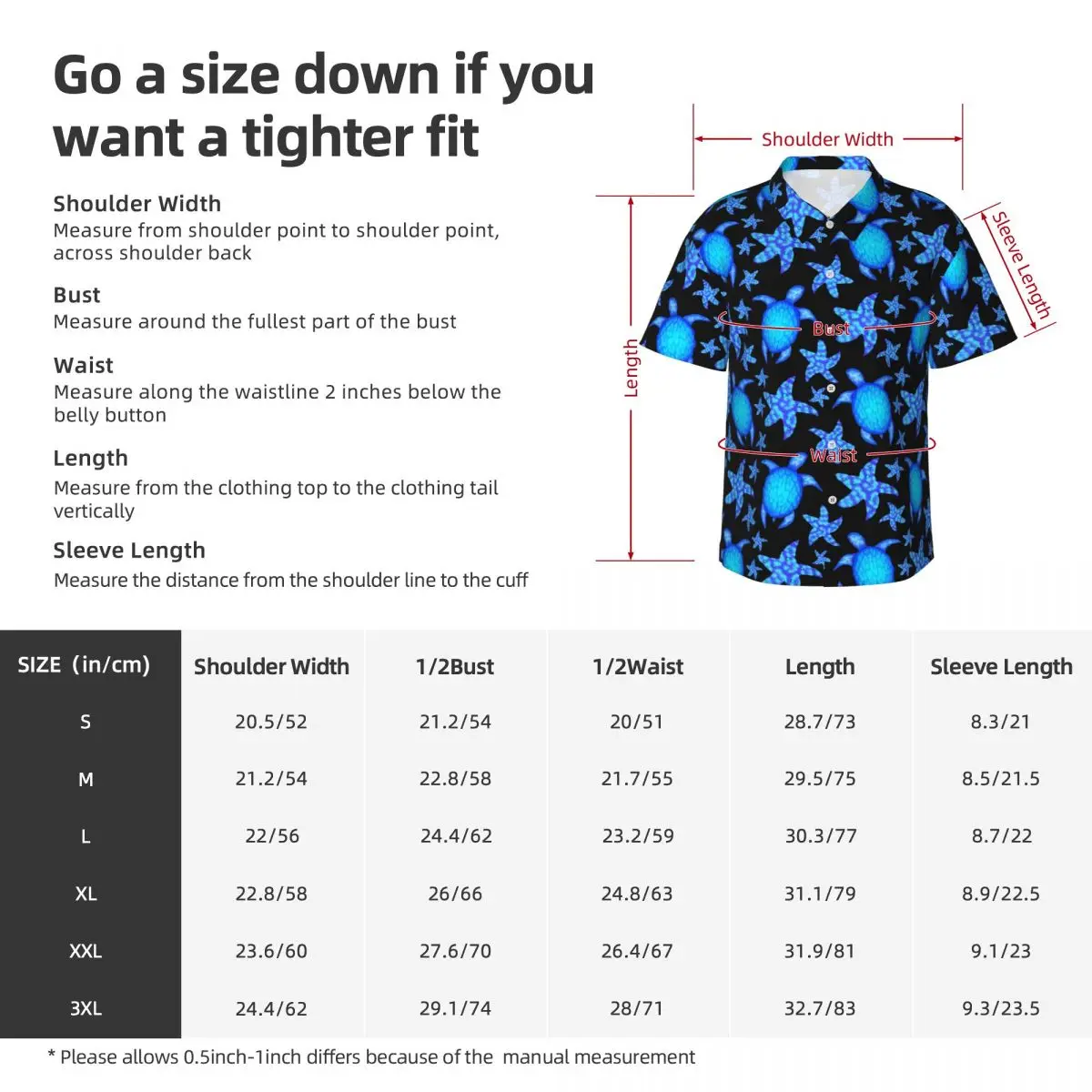 Blauwe Schildpadden Strand Shirt Zeester Print Hawaiiaanse Casual Shirts Mannen Retro Blouses Korte Mouw Koreaanse Mode Custom DIY Tops