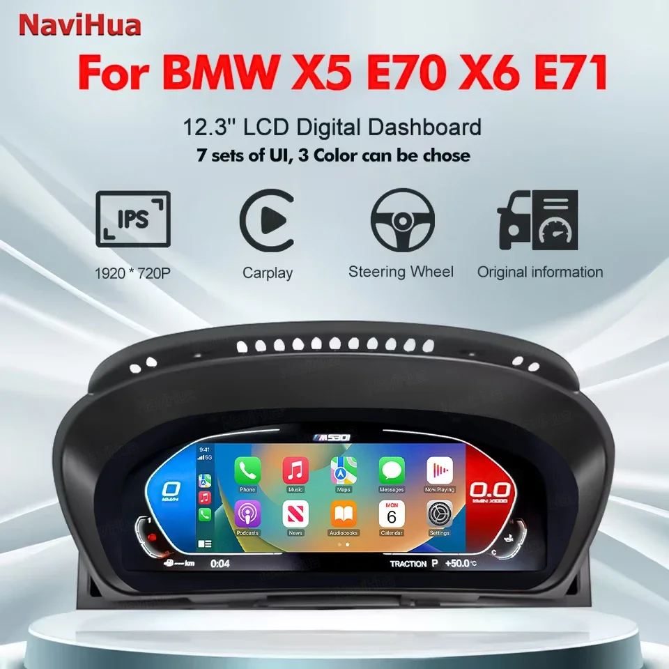 

NEW 12.3'' Car LCD Dashboard Speedometer For BMW X5 E70 X6 E71 2006-2013 Digital Instrument Cluster Carplay Android auto