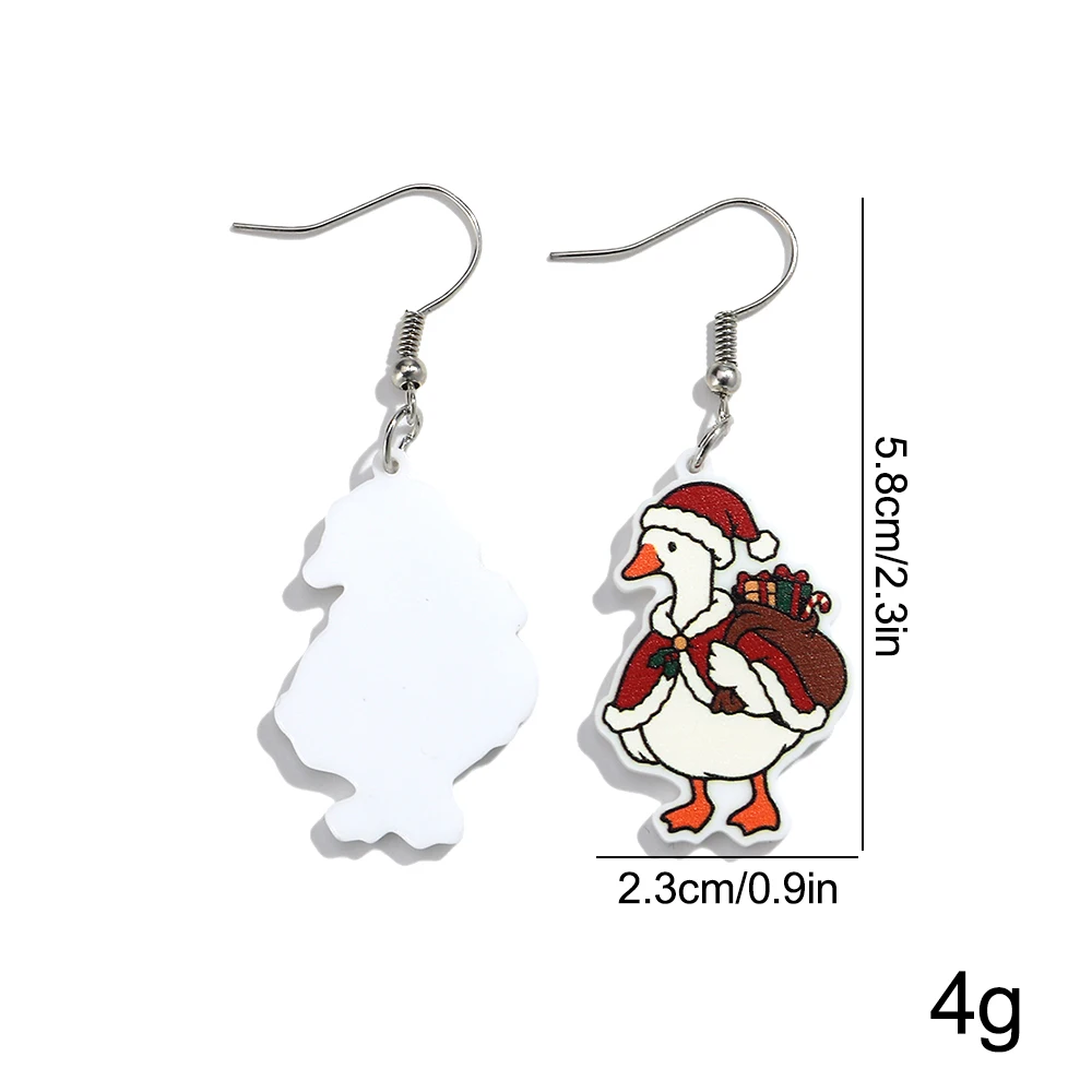 Christmas Cute Acrylic Cartoon Duck Dangle Earrings Animals Duck with Santa Hat Pendant Earring for Women Party Jewelry Gifts