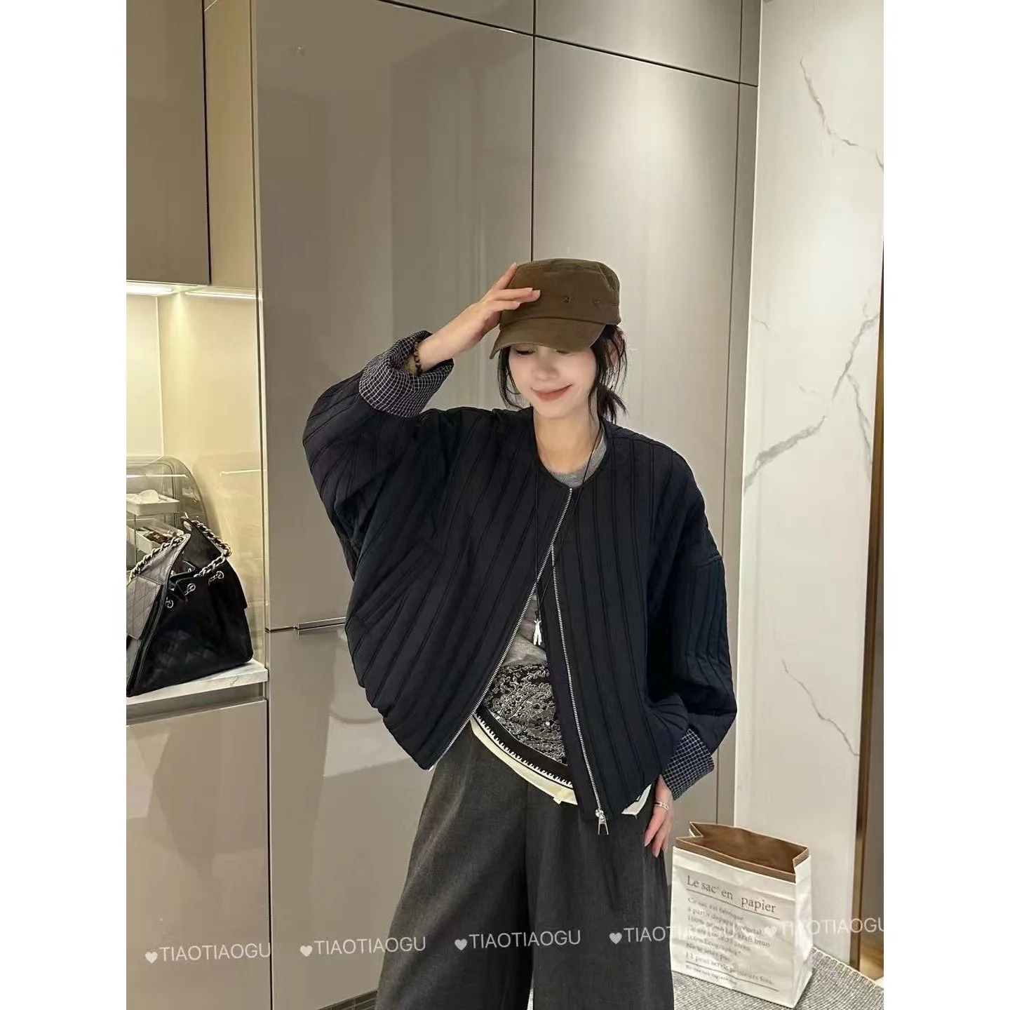 معاطف باركاس قصيرة متينة للنساء سترات مقسمة برقبة دائرية وسحاب وأكمام طويلة فضفاضة ورقيقة وأنيقة غير رسمية لخريف وشتاء 2025 #5