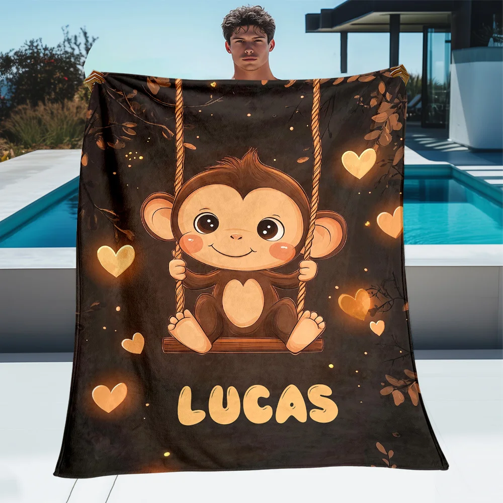 1 customized brown monkey flannel blanket with soft polyester fiber, machine washable, all season thick fleece, suitable for sof
