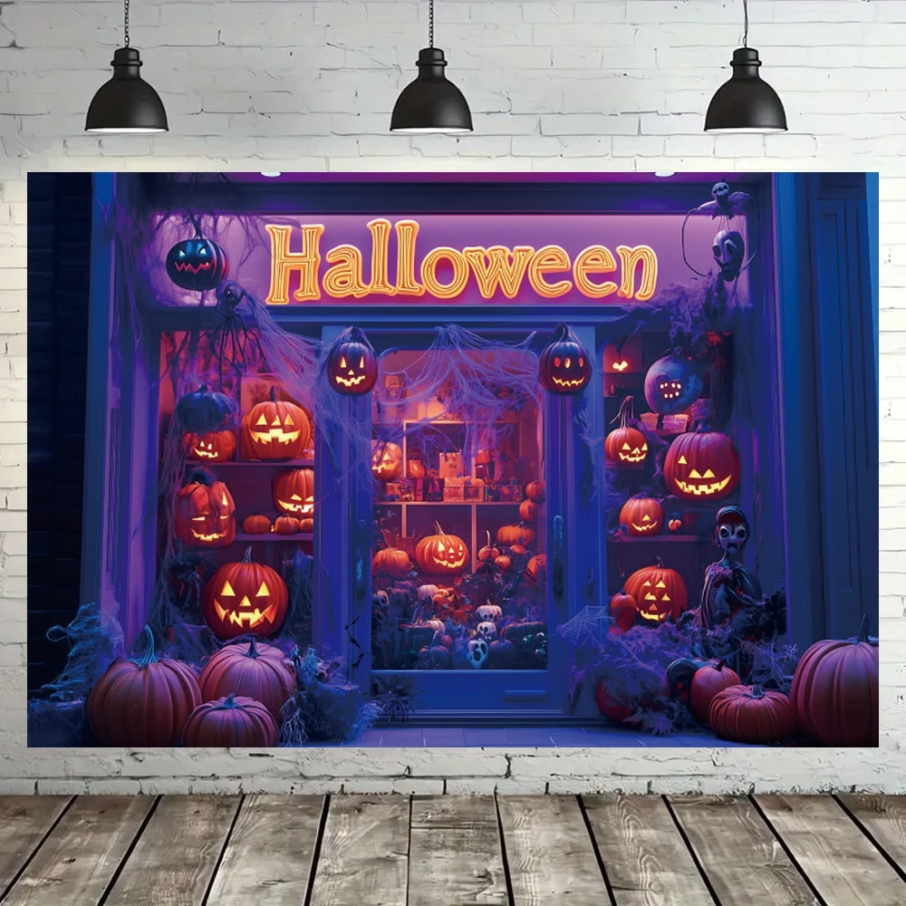 خلفيات زينة الهالوين للصور، متجر الهالوين، الخفافيش، القرع، الأشباح، ديكور حفلة عائلية، خلفية صورة للأطفال