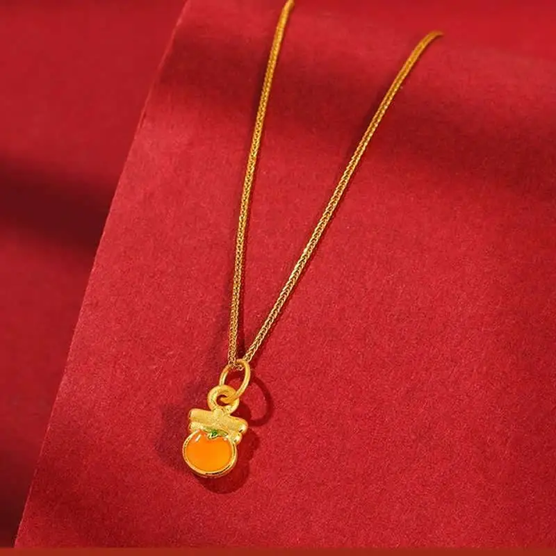 FINE 24K Yellow Gold Pendant Women 999 Gold Orange Necklace Pendant 1pcs