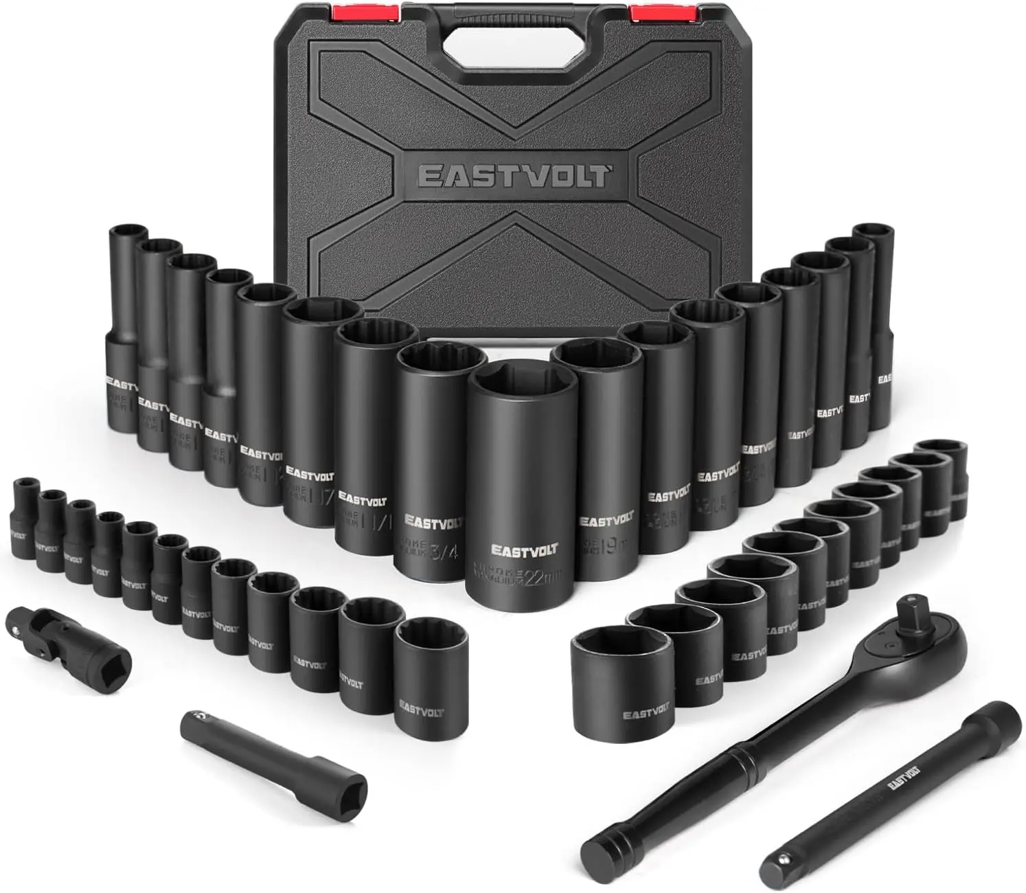 

46-Piece Drive Socket Ratchet Wrench Set with 72 Teeth Reversible Ratchet, Extension Bar, and Storage Case for Metric/SAE Tools