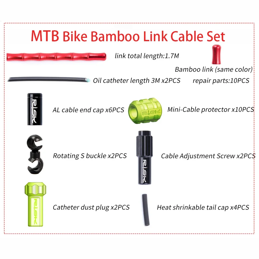 RISK Aluminum Bicycle Cable Set for MTB Road Bike Brake Shifting Bamboo Link Cable Housing Kit Ultralight Bike Cable Accessories