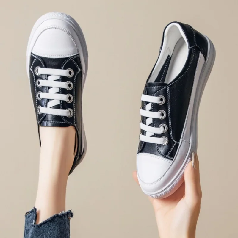 

Genuine Leather Sneakers Women Luxury Large Size White Shoes for Women Fashion Canvas Shoes Platform Shoes Zapatillas De Deporte