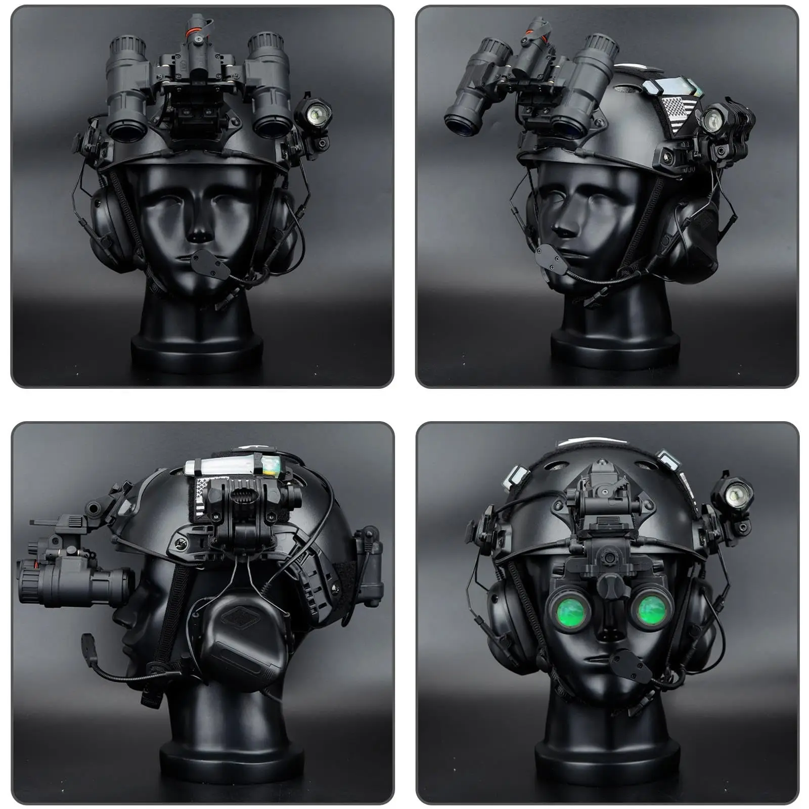 7-in-1 FAST Lightweight Tactical Helmet Kit with Communication Headset, Flashlight, Signal Light & Battery Box for Airsoft