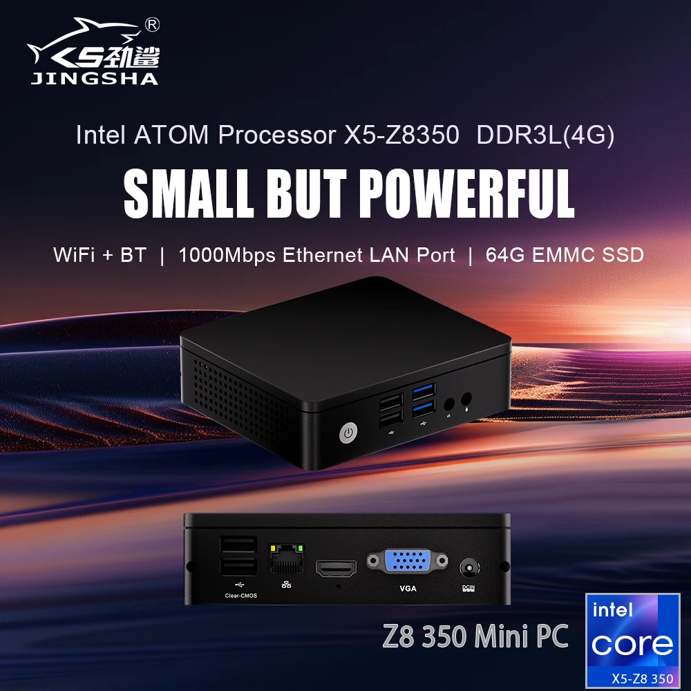 JINGSHA Mini PC X5 Z8350 1,92GHz 4G RAM 64G SSD Wnidows10 Linux Desktop Computer Ondersteuning 2,5 inch HDD VGA & HD Dual Output Minpc