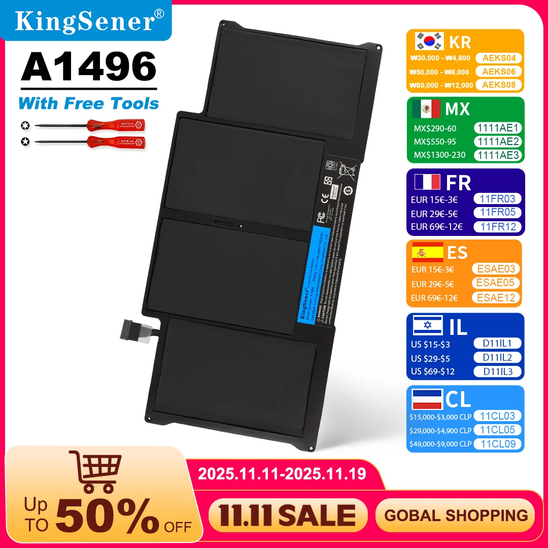 

KingSener новый аккумулятор для ноутбука A1496 для Apple MacBook Air 13 дюймов A1466 2012/2013/2014/2015/2017 MD760LL/A MD761CH/A 7,6 В 7150 мАч