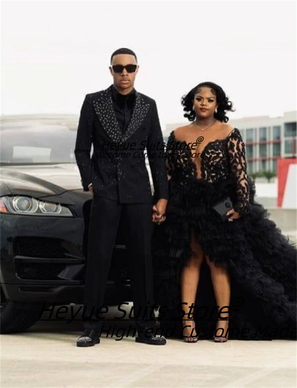 

Luxuly Shiny Beadwork Men Suits Customized Slim Fit Peak Lapel Groom Wedding Tuxedos 2 Pcs Sets Male Prom Blazers Costume Homme