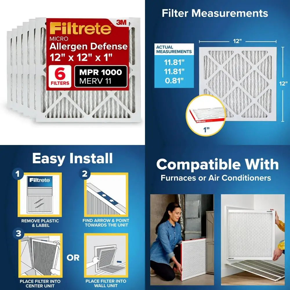 

3-Month Pleated 1-Inch Electrostatic Air Cleaner, MERV 11, Micro Allergen Defense, High-Efficiency Furnace Filter, 12x12x1 Inch,
