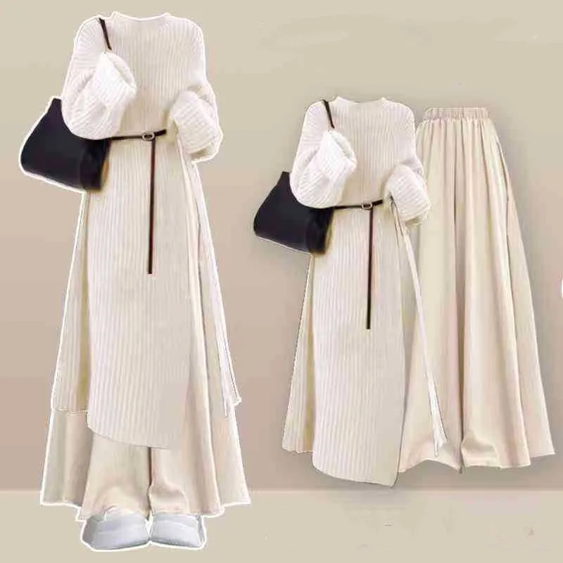 

Fashion Suit Women's Autumn and Winter New Mid Length Sweater+commuting Slimming Pants Skirt Two-piece Set