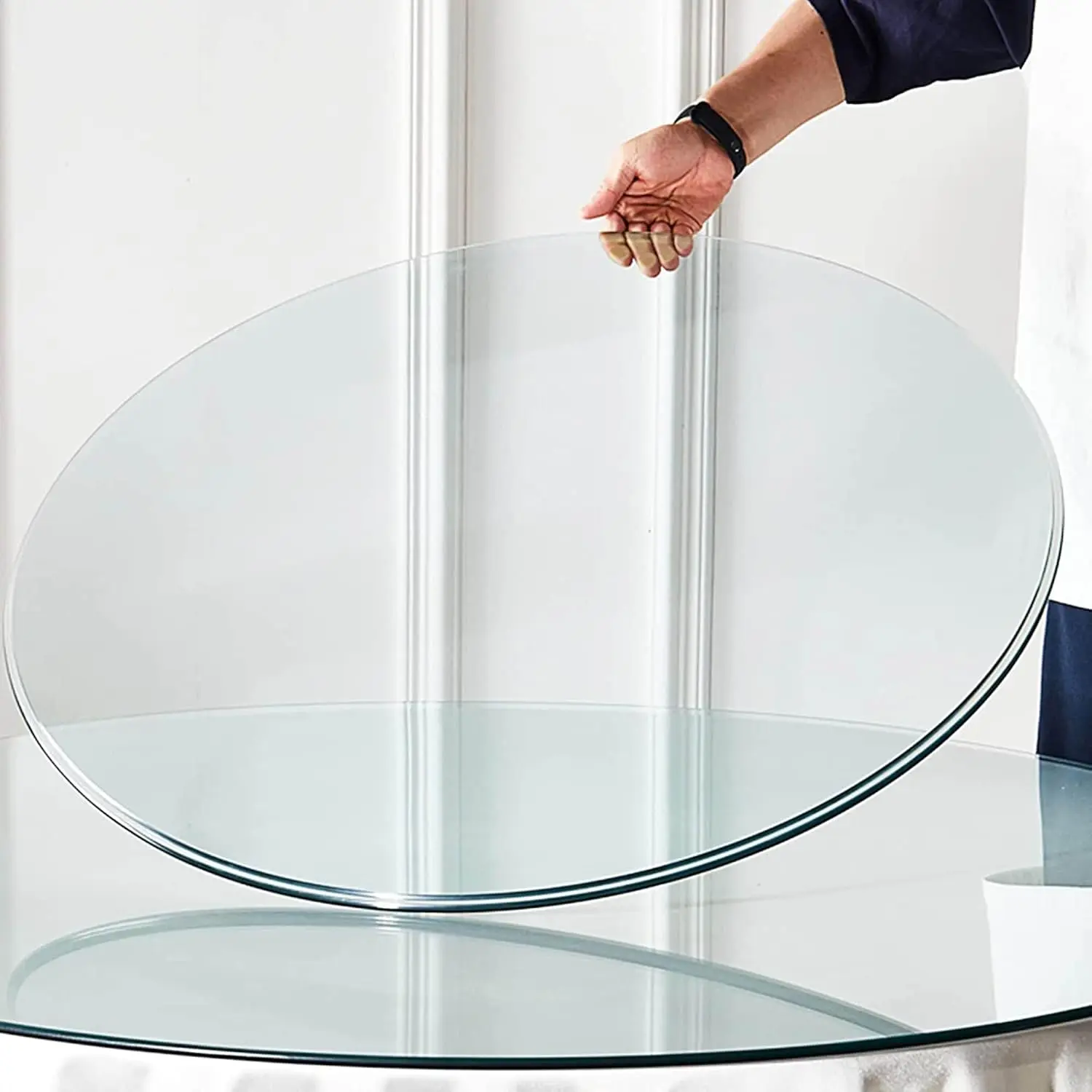 

40" Tempered Glass Table Top Round Transparent Table Surface 3/8'' Thick Pencil Polished Edge Multipurpose for Dining Table, Cof
