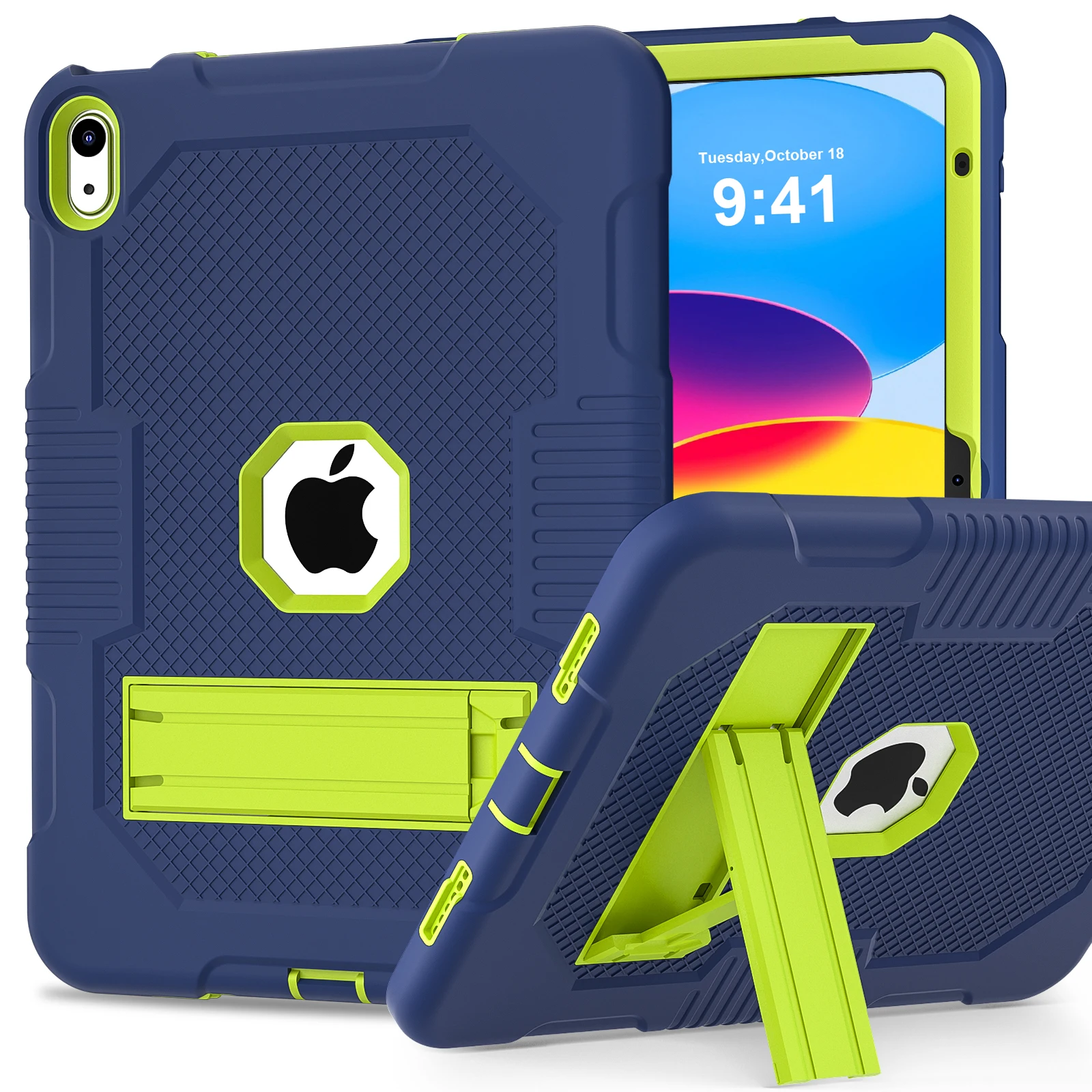 Rugged Case For iPad 10.9 2022 10th Generation A2757 A2777 A2696 Anti-Slip Kickstand Cover Shockproof 3-Layers Pc Silicone Funda