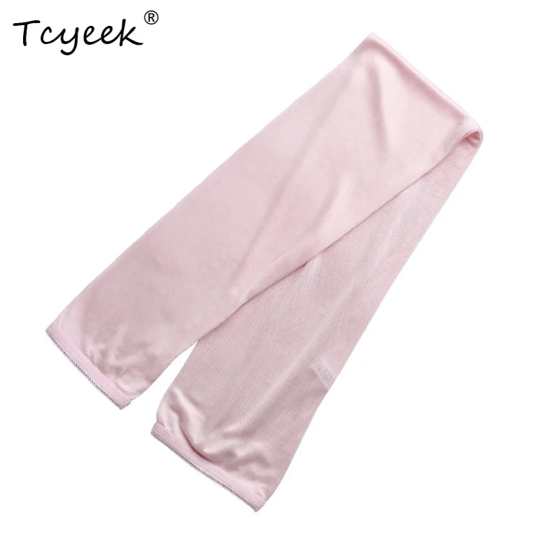 Tcyeek 100% Silk Summer Extended Sun Protection Long Sleeved Women Knitted Thin Comfortable Breathable Ice Arm Gloves A41345QC