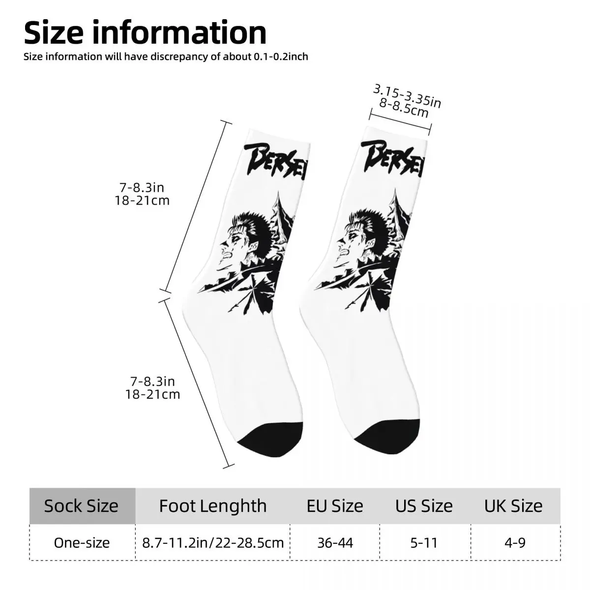 Unisex 3D impressão Anime Meias, Manga Berserk Guts, Interessante Four Seasons Sock, Cozy, Hip Hop