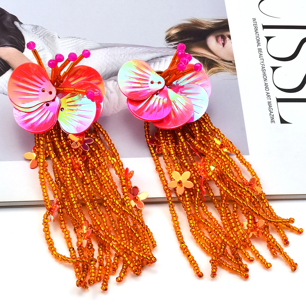 Fashion Beaded Earrings Bohemian Women's Handmade Flower Drop Earrings Ethnic Statement Jewelry Wholesale