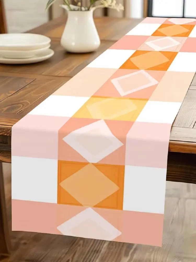 1 Piece of Soft Pink and Peach-Colored Table Runner with Soft Orange and Beige Geometric Patterns, Suitable for Farmhouse, Indoor, Kitchen, Celebrations, Table Decoration, Restaurant, and Banquet Decoration Supplies