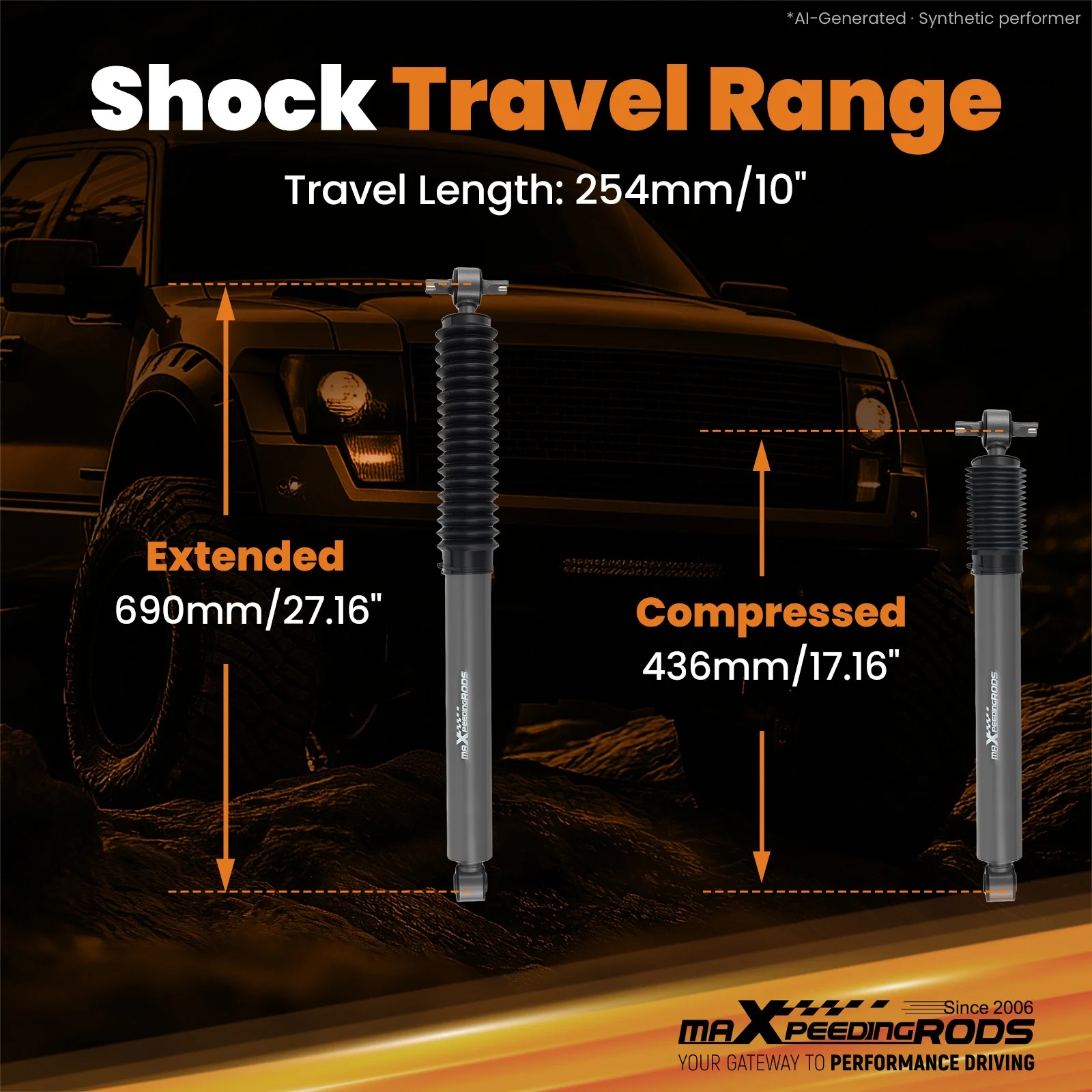 Rear Shock Absorbers for Jeep Wrangler JK Unlimited 4WD 07-18 With 3.5-5