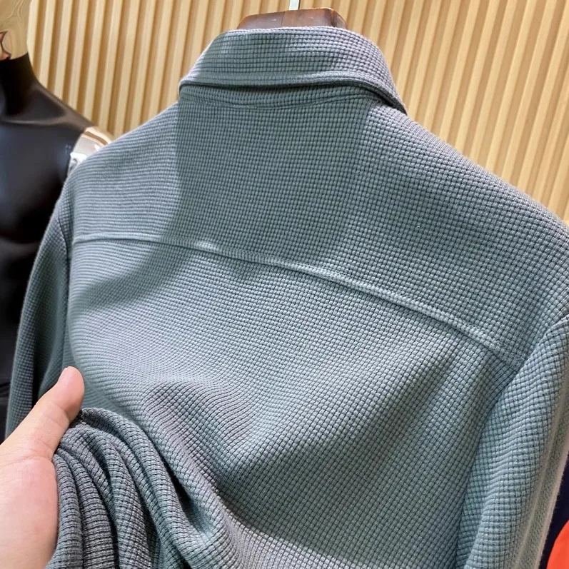 الرجعية اليابانية Sle الرجال طويلة Sve irt Jaet عادية لون نقي الخريف جديد الوقوف صالح زر حتى Wfle الملمس