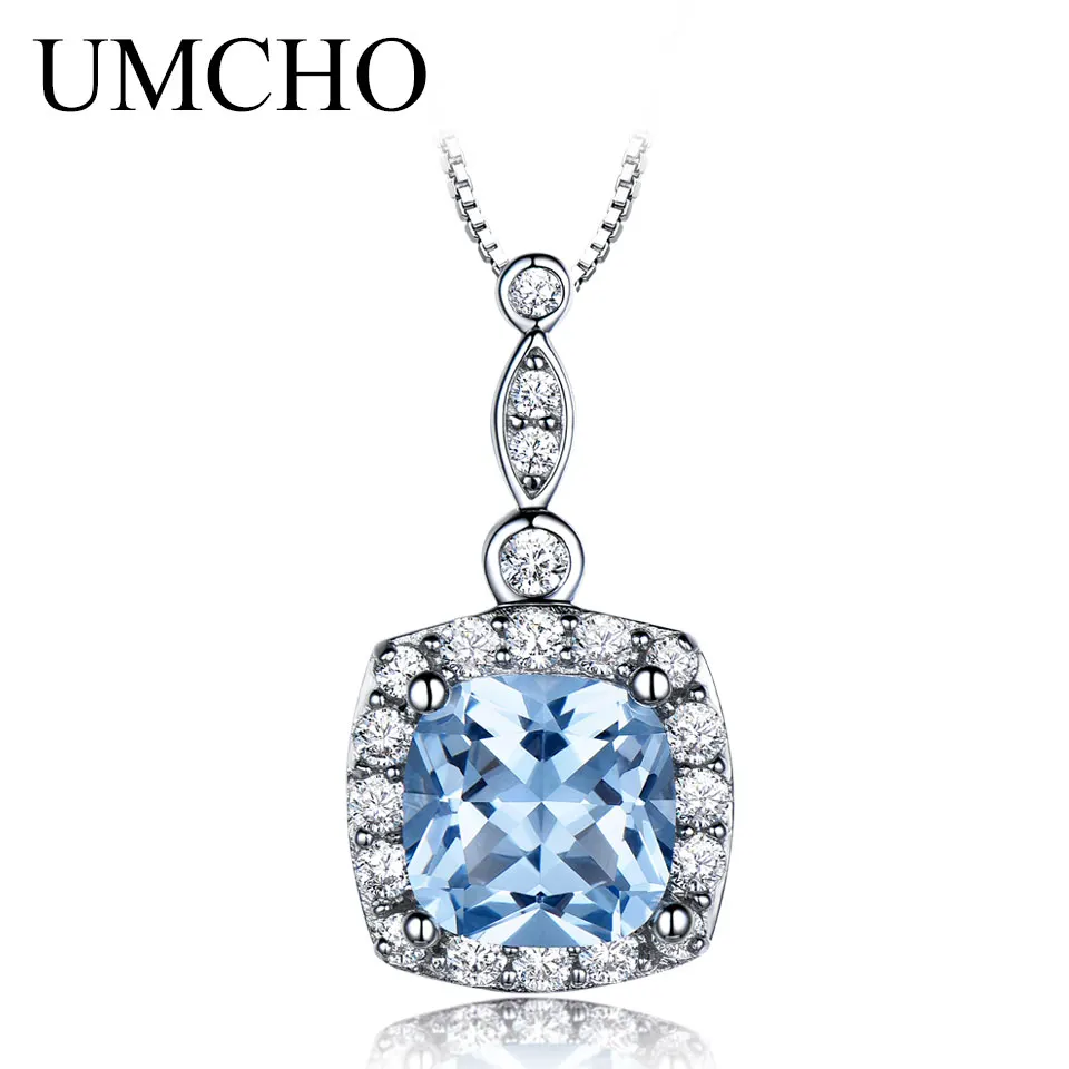 

Cushion 9*9mm Pendant S925 Silver Sky Blue Necklace Pendant New 2025