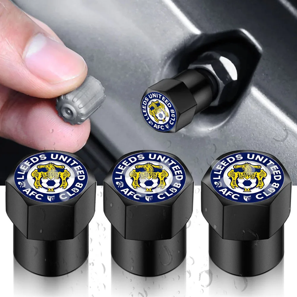4 قطعة غطاء صمام السيارة العالمي اكسسوارات عجلة قضيب صمام إطار الإطارات الهواء ملصق ل Leeds United AFC شكل تذكارية هدية #4