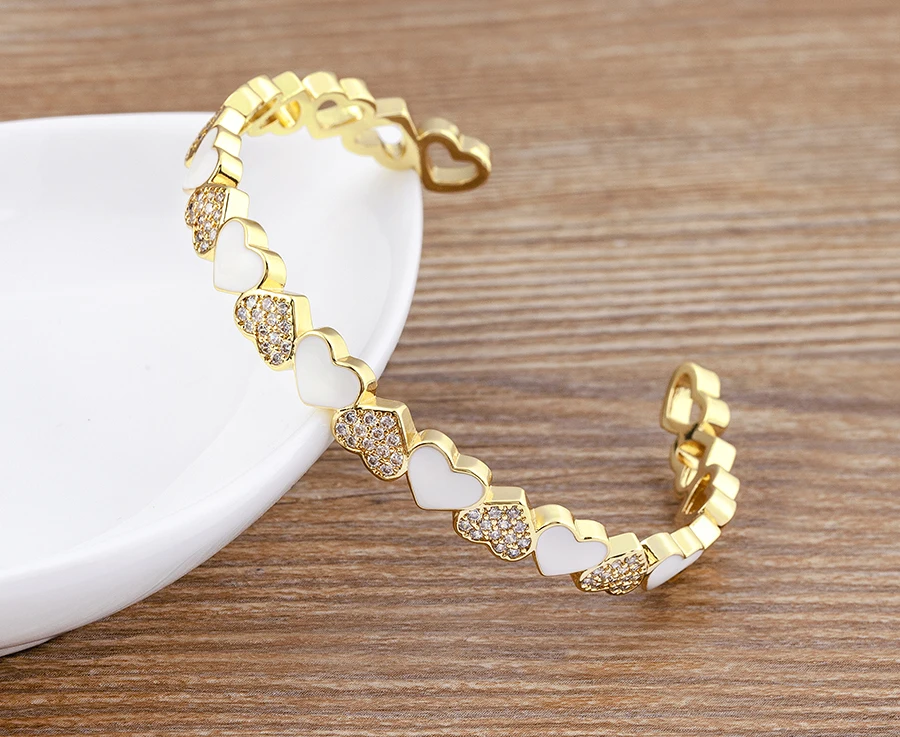 Nidin Trendy 5 Farben Geöffnete Armbänder für Frauen Gold Überzogene Herz Romantische Liebe Schmuck Zubehör Emaille Verstellbare Armband Geschenk – Detail 26