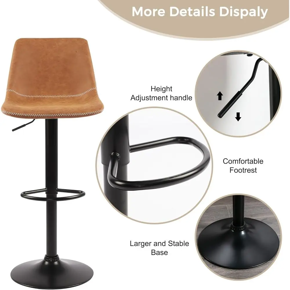 Rétro Marron 360 °   Tabourets de bar pivotants à hauteur de comptoir, ensemble de 2