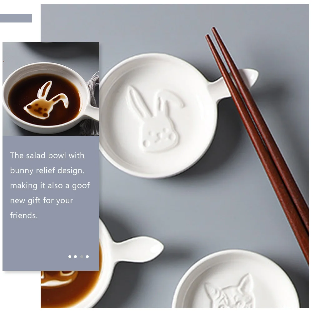 

4Pcs Embossed Appetizer Bowls Ceramic Snack Salad Serving Dipping Sauce Bowls Decorative Bunny Relief Chip Bowl