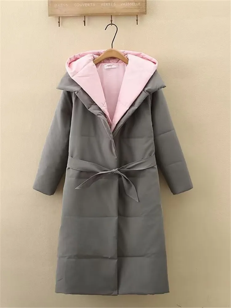 

Plus Size Women's Clothing Winter Warm Jacket Mid-Length Hooded Cotton Thickened Warm Coat For Obese Ladies Under 260 Pounds