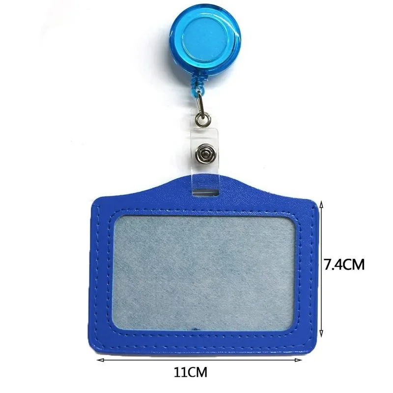 1pc PU Leather Cards Cover with Retractable  Badge Reels ID Name Credit Card Holder Key Keychain Holders Students Offices Supply