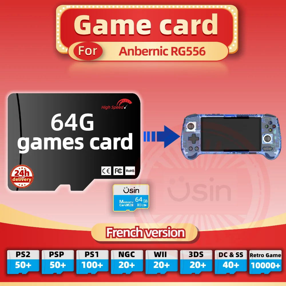 SD Game Card For Anbernic RG556 French Version Retro PS2 PSP Games Android Gaming portable Console Memory TF High Speed 64G