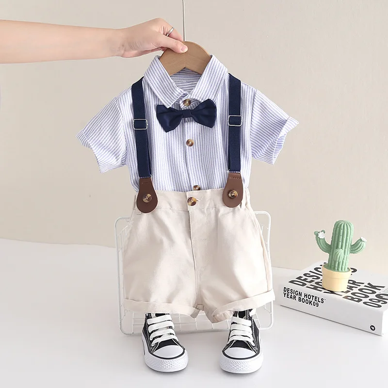 IENENS Baby Boys Summer Clothing Sets 2pcs T-Shirt + Overalls Shorts Infant Toddler Cotton Wear Tops Pants Kids Suits 1-4 Years