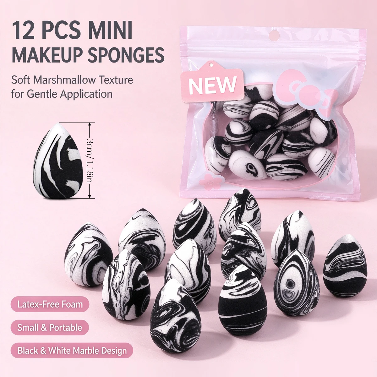 Marble Mini Makeup Sponges Set, Small Teardrop Cosmetic Sponge, Portable Precision Sponge for Nose, Eyes & Corner Makeup