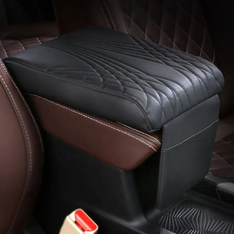 Car Center Console Cover PU Leather Armrest Pad Cover With Pocket Automotive Armrest Box Protective Cushion For Vehicles