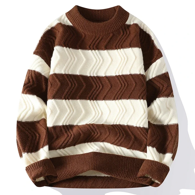 2024New Autumn Winter Top Grade Luxury Striped Christmas Pullovers Korean Fashion Mens Sweaters Thick Warm Loose Sweater Men