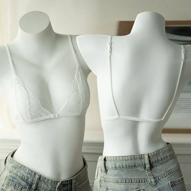 Lingerie élégante en dentelle fine française, fermeture éclair au dos, sans armatures, bonnet pur, ultra-fin, doux, forme triangle, idéal pour les petites poitrines.