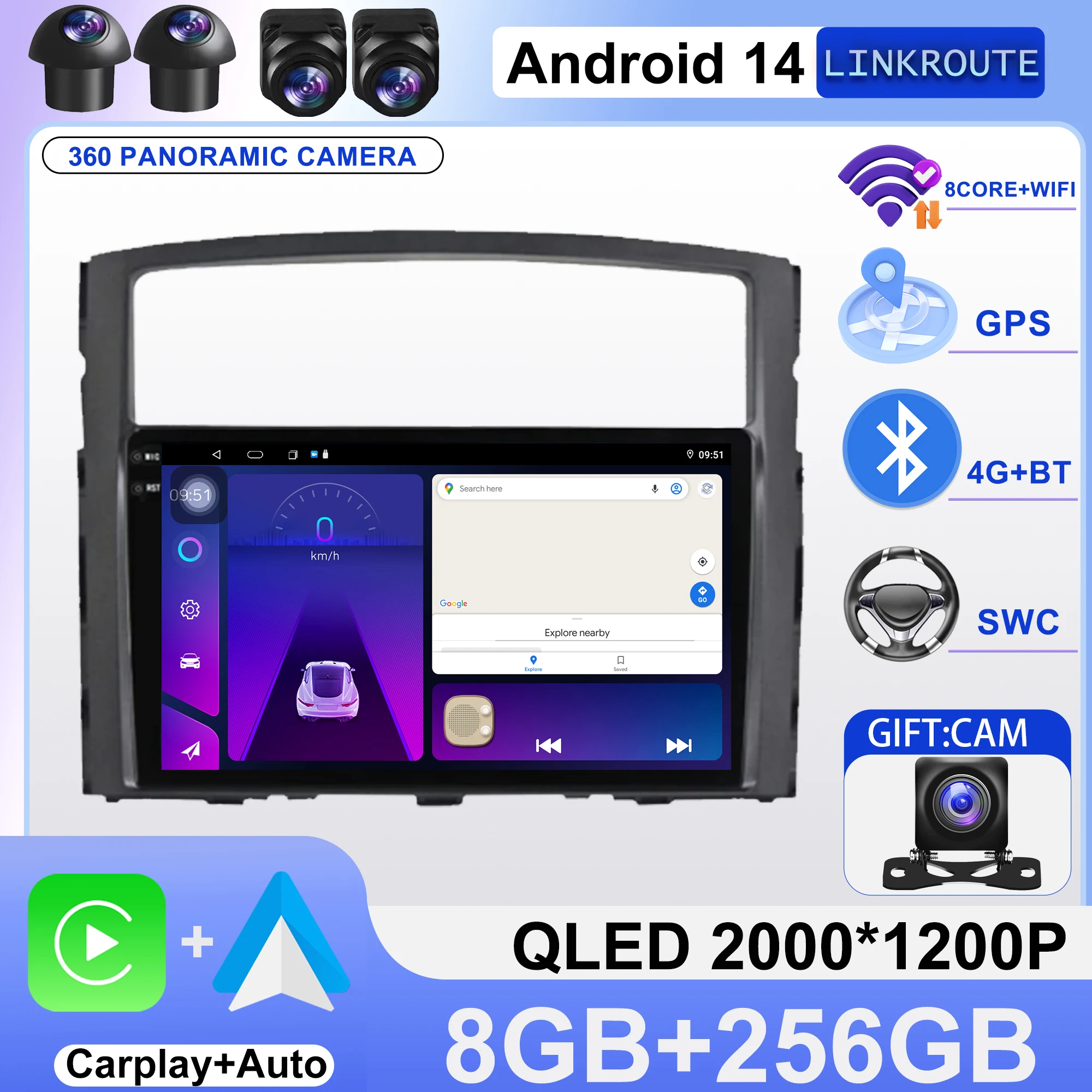 Android 16 GPS Navigation Stereo For Mitsubishi Pajero 4 V80 V90 2006 -2010 2011 2012 Auto Radio Multimidia Player Carplay QLED