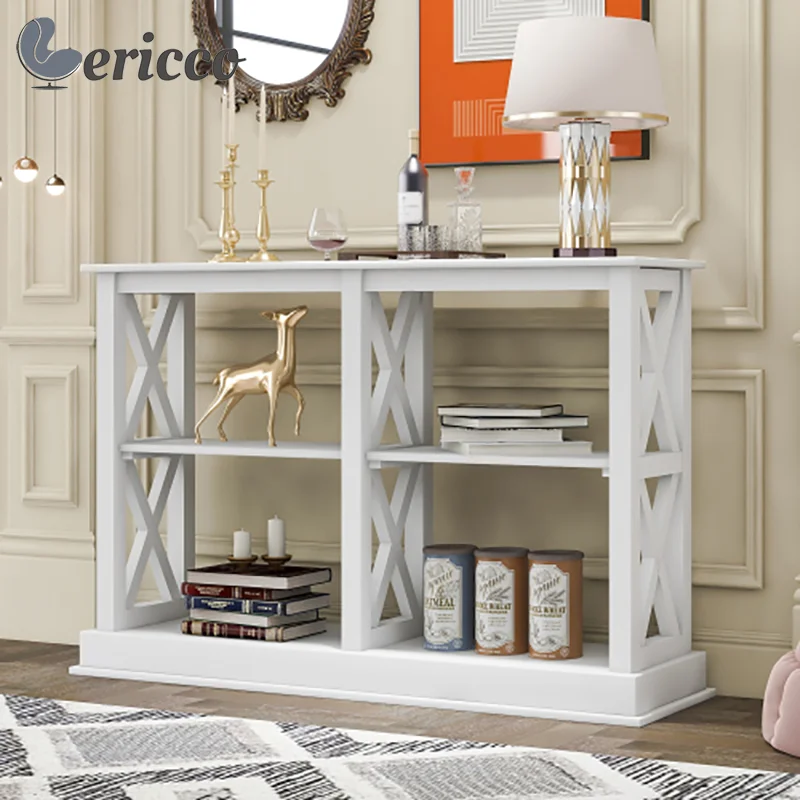 GERICCO Console Table for Hallway Creative X-Shaped Legs Entryway Table Nordic White Entry Table with 3-Tier Open Storage Spaces