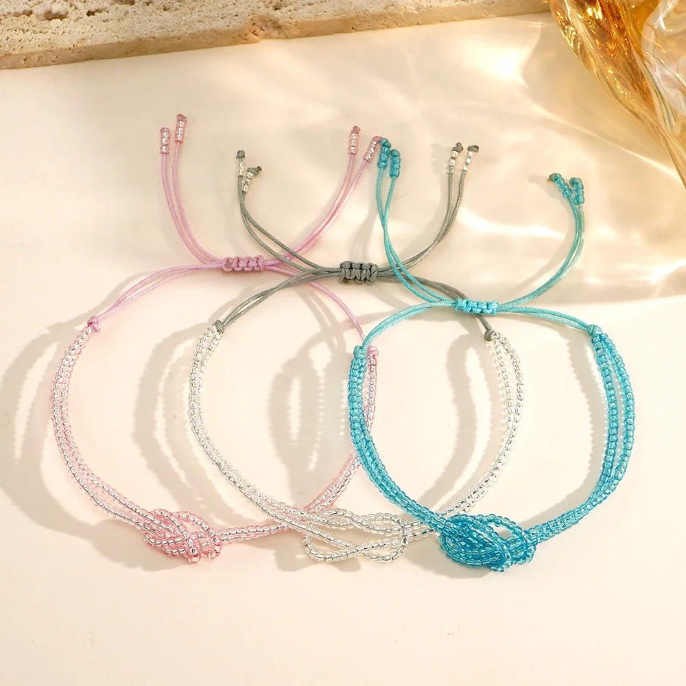 Rice bead bracelet Double-deck Originality Hand knitting Tie a knot Bohemia Adjustable Fashion Simple Beaded bracelet