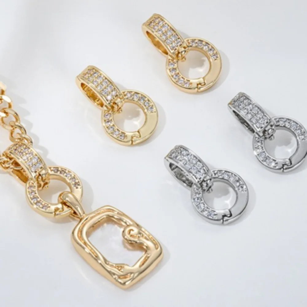 

Медные застежки золотого цвета, инкрустированные цирконием, универсальная головка пуговиц, двойное кольцо с пряжкой, ожерелье, сделай сам, двойной открытый съемный кулон