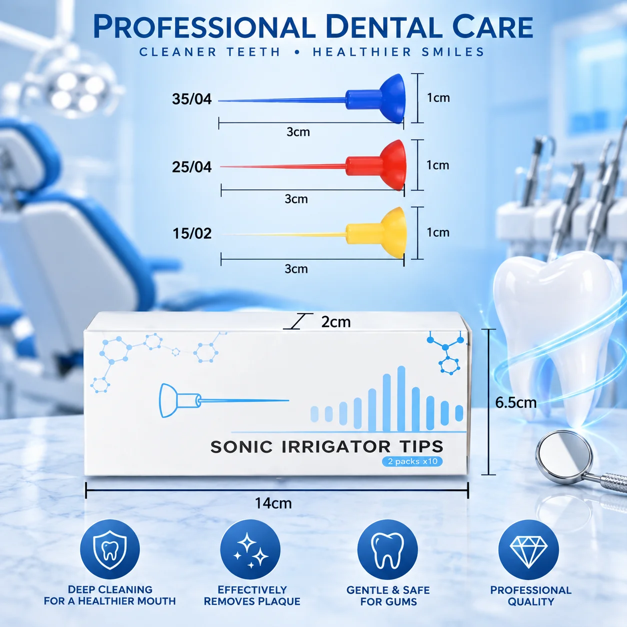 20Pcs Sonic Irrigation Tips, Polyamide 3 Sizes 15/02 25/04 35/04, Endodontic Canal Activation for Dental Scaler