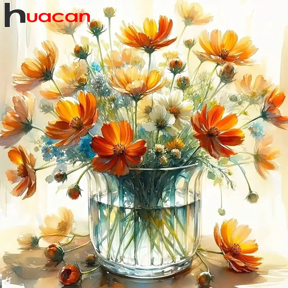 Huacan DIY-Diamantgemälde, Vase, Diamant-Mosaik, Blume, neue Kollektion 2025, Bild von Strasssteinen