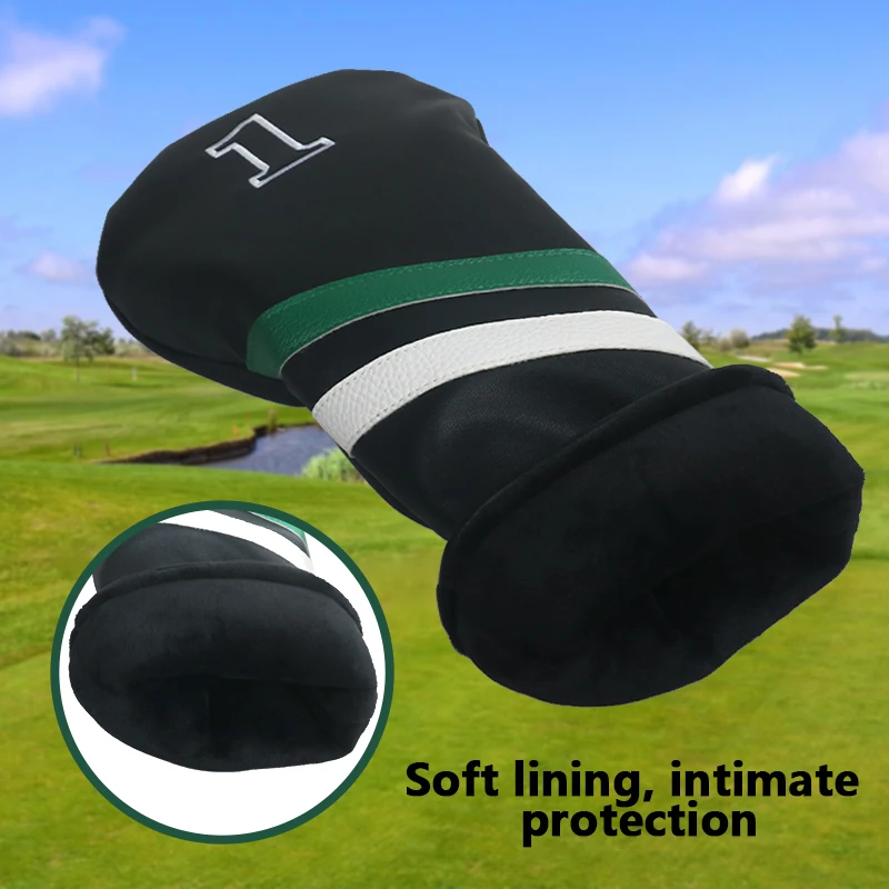Golf Club Head Cover Black Synthetic With Green Accents Durable Protective Sleeve Golf Accessories Golf Headcover Set image 2