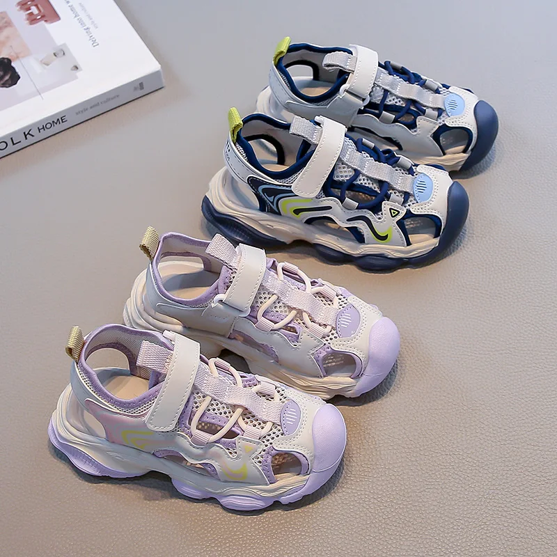 

Kids Beach Shoes Toes Capped Children Sandals Hollowed-out Mesh Breathable 2025 Summer New Boys Girls Casual Shoes Hook&loop