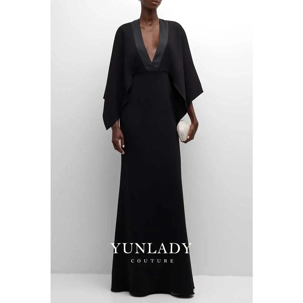 YUNLAN Luxury Black Crepe Tulle Cover Up Long Sleeve Muslim Evening Dress 2024 Dubai Special Occasion Formal Banquet Party Dress